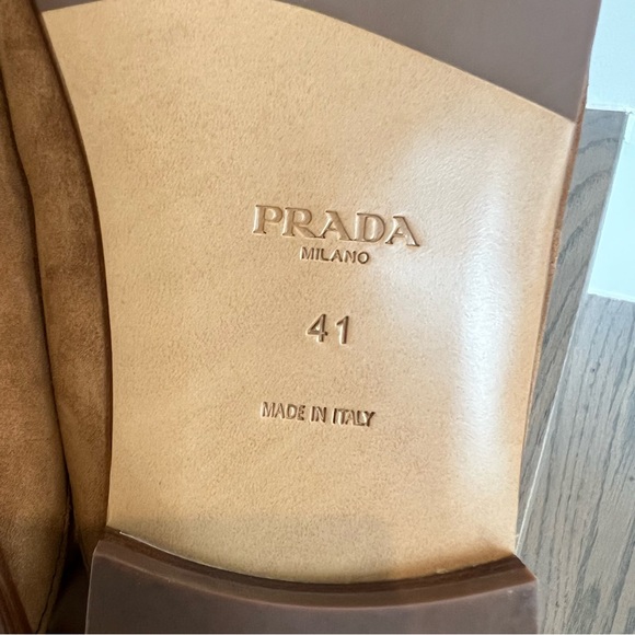 New Prada Logo Suede Loafer Mules in Cognac Brown - Picture 6 of 6